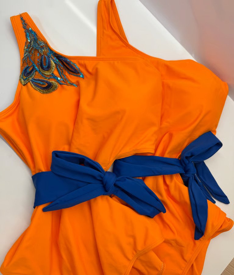 Μαγιό Ολόσωμο με ένα ώμο Μπλε electric ζώνη Ραμμένη - Image 3